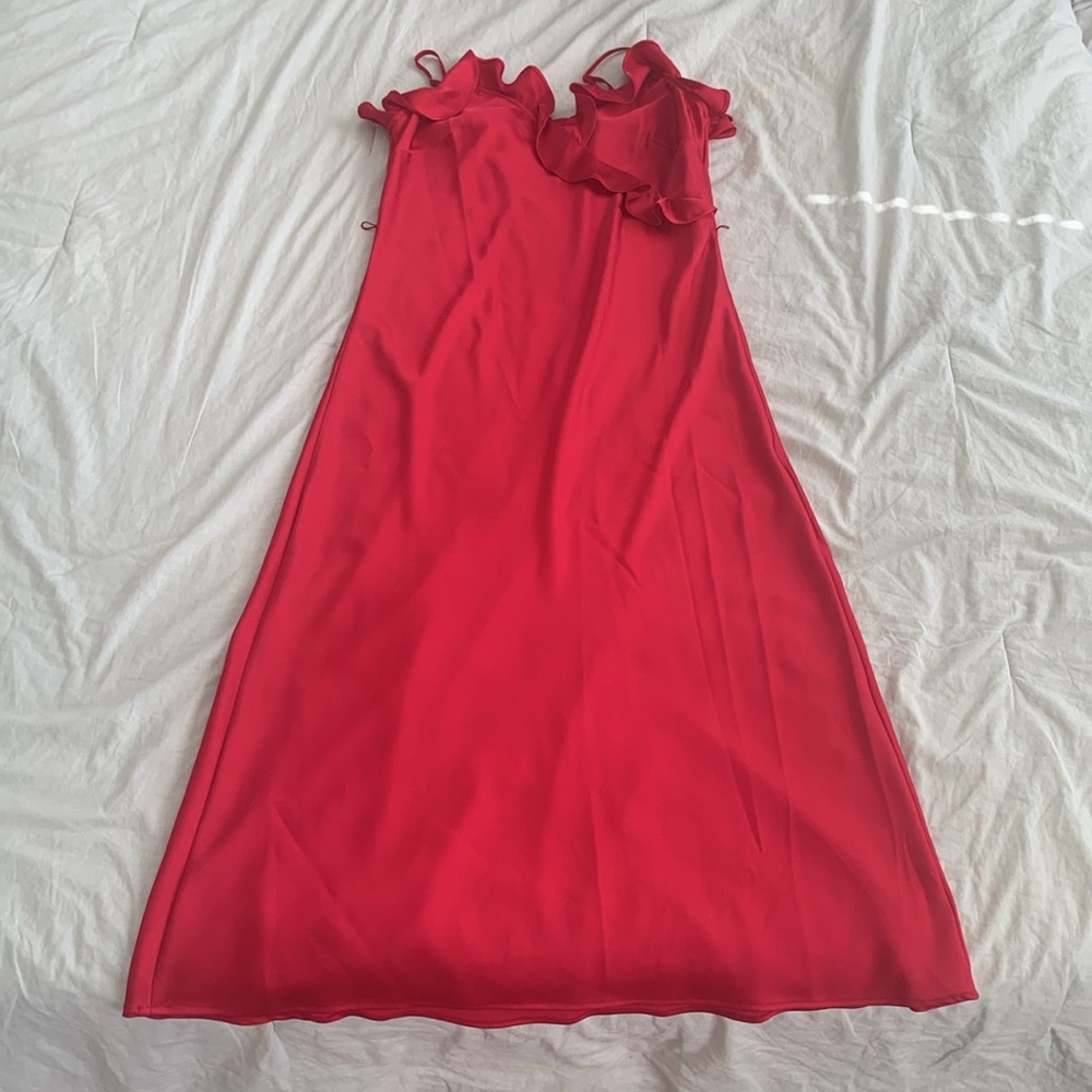Red Dress with Ruffles on Top Area